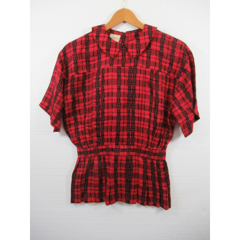 Vintage 90s Courtenay Silk Peplum Blouse Women 8 Red Twee Secretary